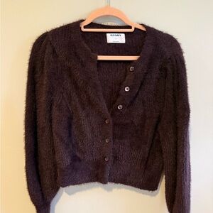 Old Navy Dark Brown Fuzzy V-Neck Button-Up Cardigan